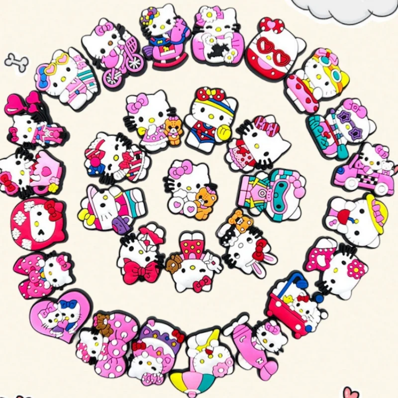 

Hellokitty 30pcs Sanrio Shoe Charms Cute Cartoon Cat Clogs Accessories for Sandals Girls Kids Decorative Birthday Gift Ideas
