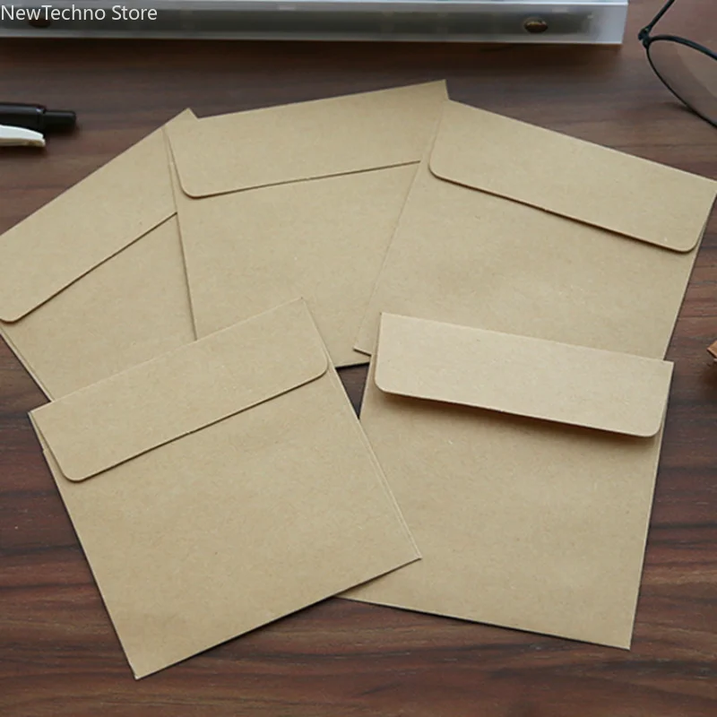 Mini sobres cuadrados de papel Kraft en blanco para tarjeta de membresía, almacenamiento de tarjetas de felicitación pequeñas, Color caramelo,