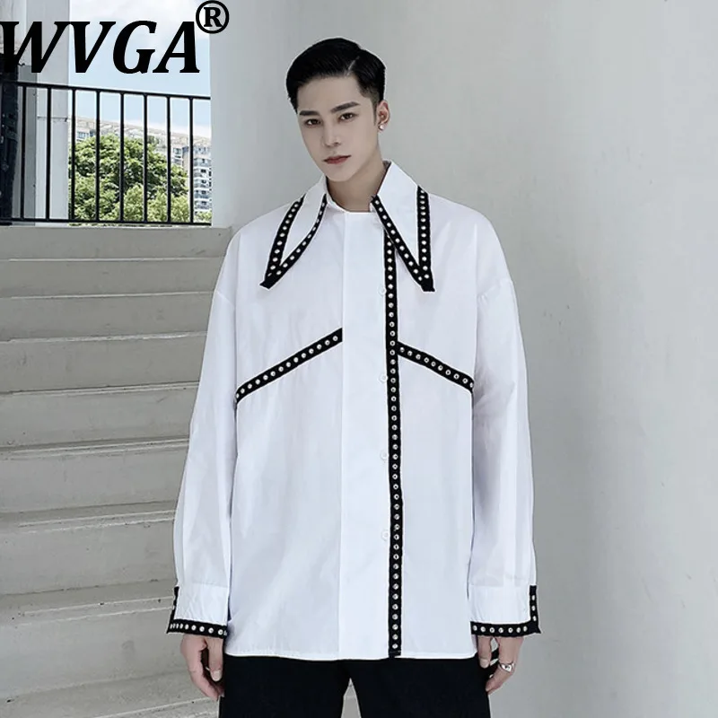 

Мужская рубашка WVGA: Новинка Весна-Лето, Элитный Дизайн, Модные Цветные Блоки, Стразы, Нишевый Шик, Повседневный Стиль, Длинный Рукав, Модель W20938