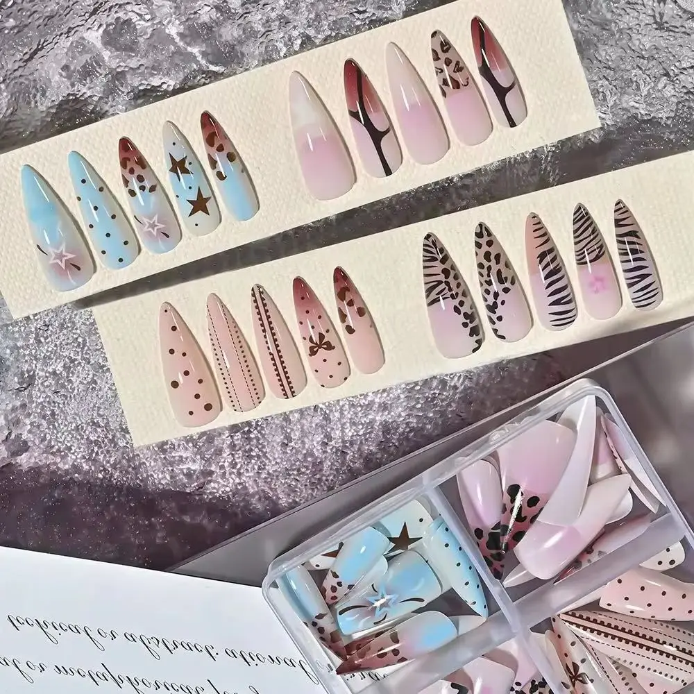 96Pcs Leopard/Zebra Print Fake Nails Long Stiletto False Nails with Cute Patterns Y2K False Nails Acrylic Quick Nail Extension *