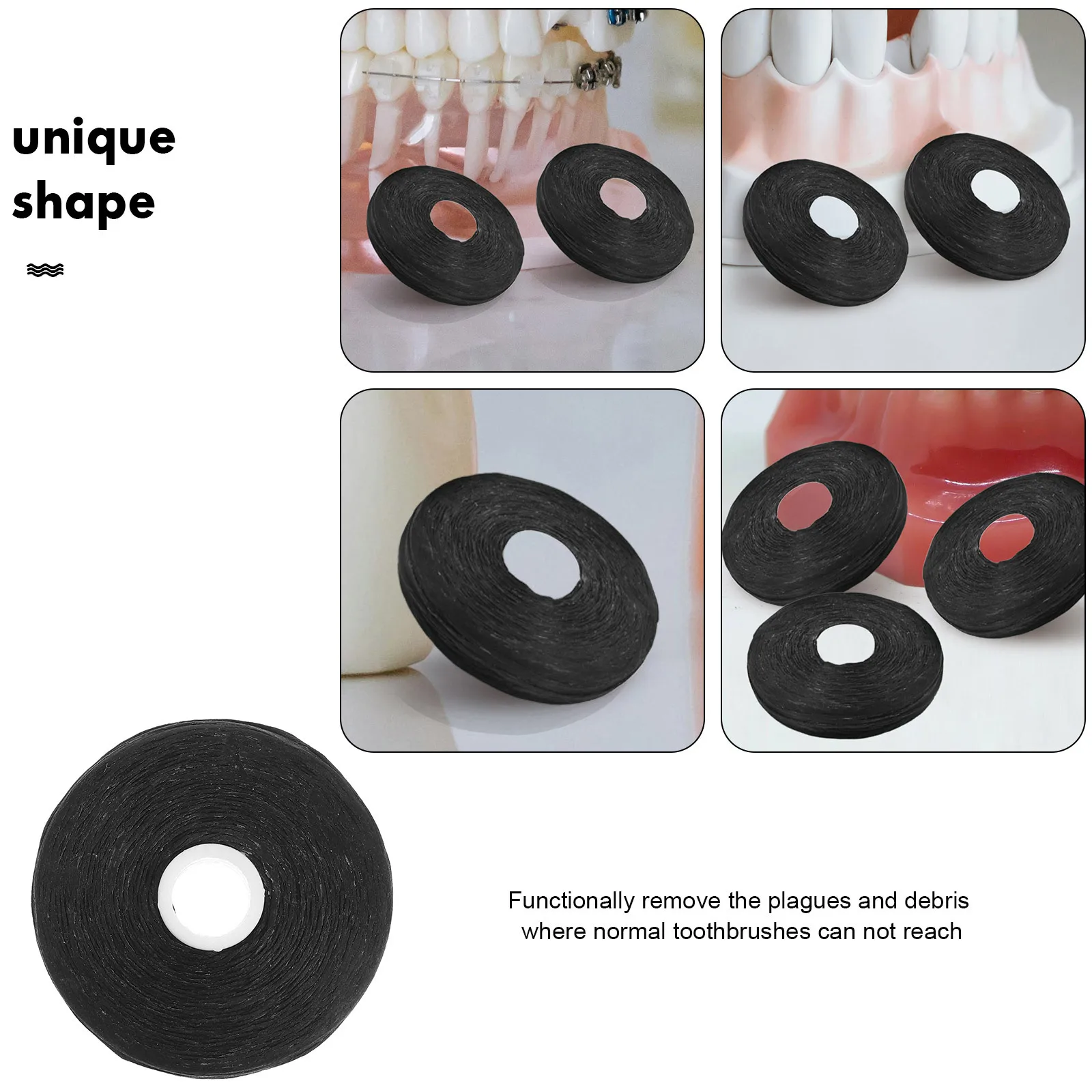 8개입 블랙 대나무 숯 치실 깊은 세정 구강 관리 이쑤시개 치실 스풀 와이어 치아 미백 도구