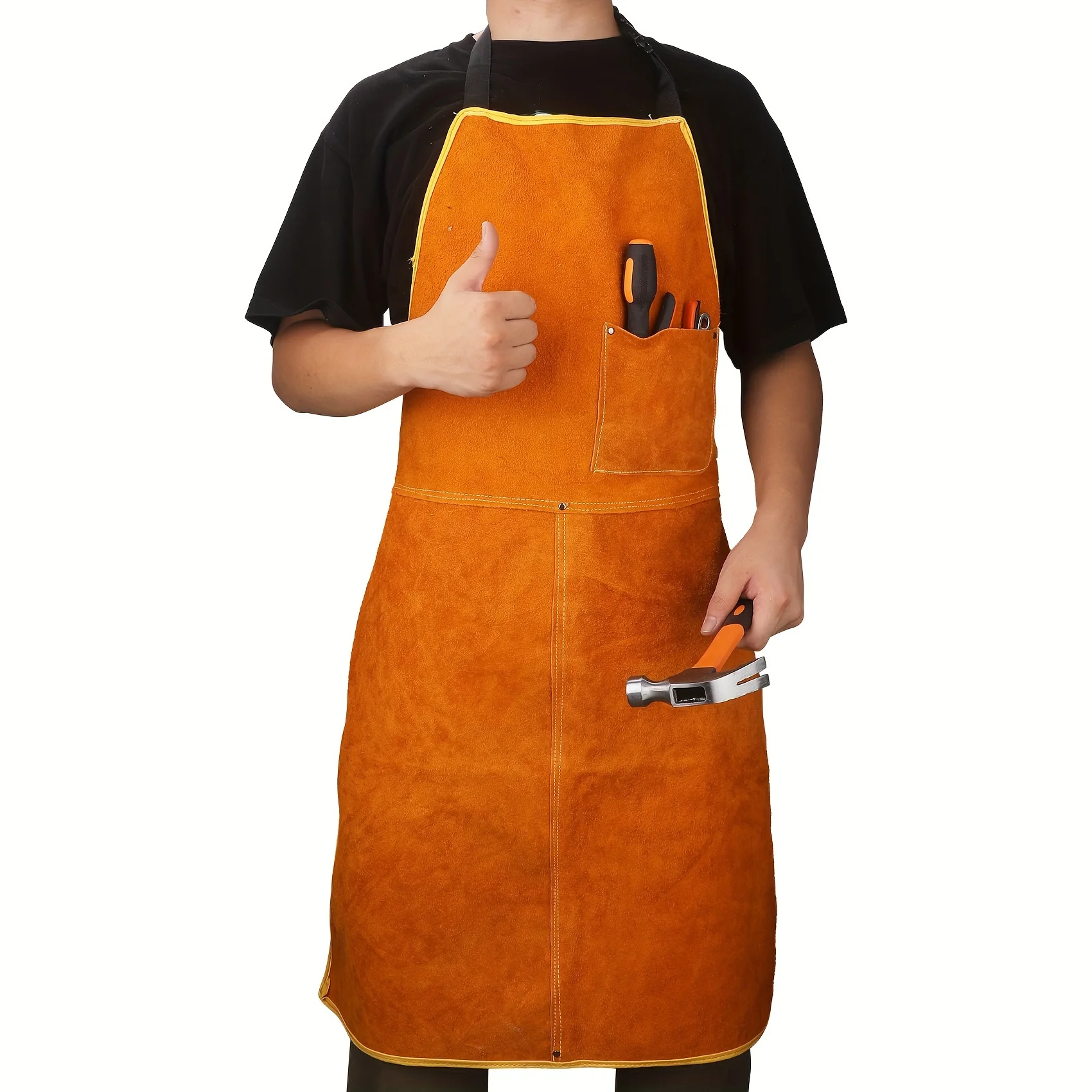 Leather Work Shop Apron, Buckle Straps, Heat & Flame Resistant Heavy Duty Welding Apron, Adjustable Fit for Men and Women