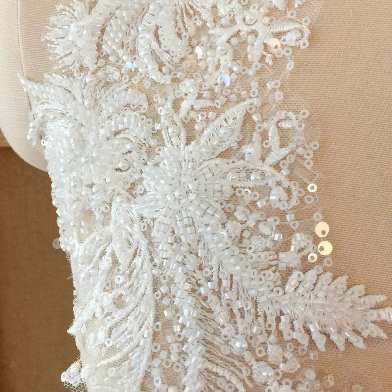 3D Beaded Lace Flowers Applique for Bride, Wedding Dress, Skirt and Skirt Accessories, Headwear Accessories, 1Pair
