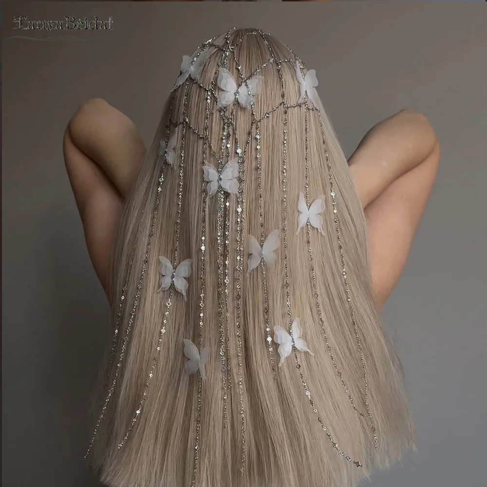 

Сказочный головной убор с длинной кисточкой и бабочкой, свадебная фата, свадебная прическа DH003