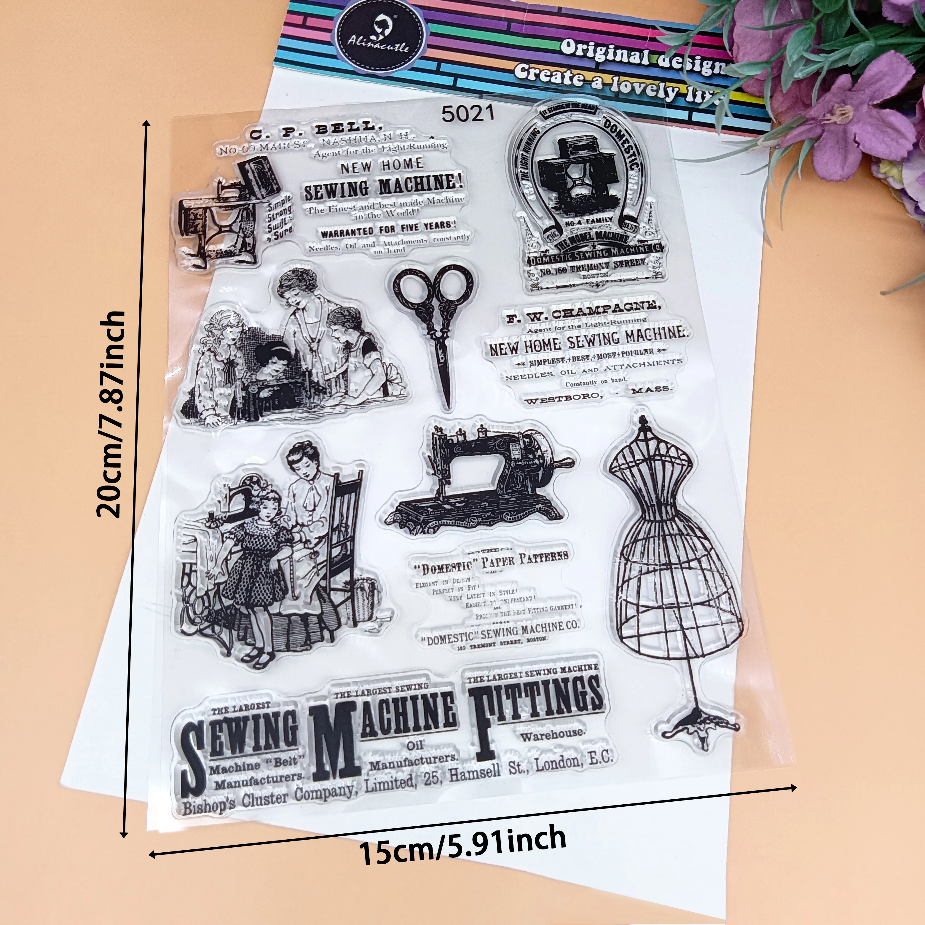 1 Stück Nähmaschinen-Montage, transparenter Stempel, wiederverwendbare transparente Silikon-Stempel für Papierhandwerk, handgefertigte Kartenherstellung, DIY