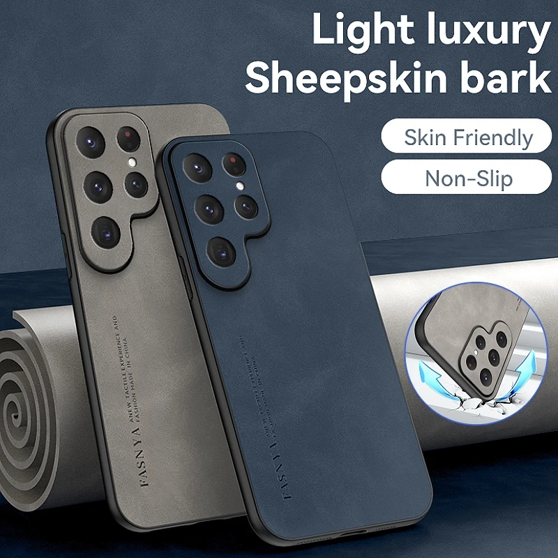 Luxus Schaffell Leder Telefon Fall Für Samsung Galaxy S26 S25 Ultra S24 S23 S22 S21 S20 Plus FE HINWEIS 20 S10 S9 S8 Matte Abdeckung