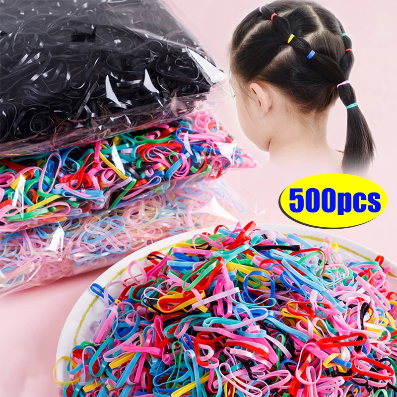 500Pcs/box Colorful Thick Disposable Hair Bands Scrunchie Girls Elastic Rubber Band Ponytail Holder Hair Accessories Hair Ties