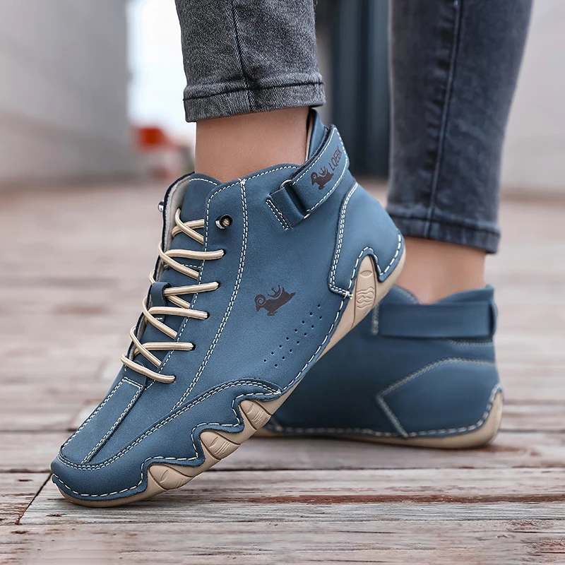 

Men's Lace Up Leather Boots with Simple High Top Fashionable Luxury Waterproof Shoes Loafers Lawn Golf Walking Sneakers