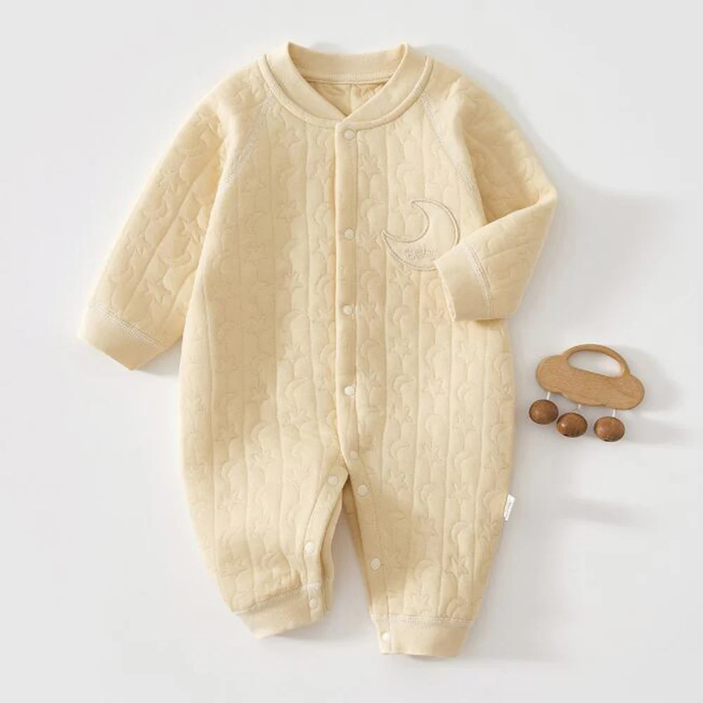 Baby Boy Romper Long Sleeve Quilted Warm Spring Autumn Winter Infant Clothes Solid Color Baby Jumpsuits For Girls