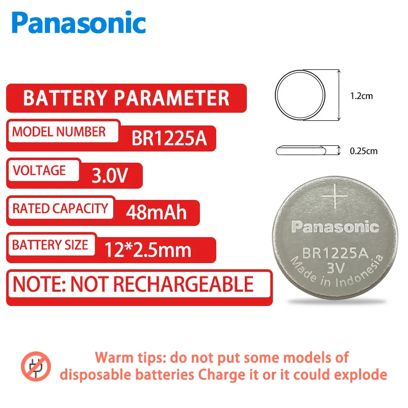 Panasonic 1Pcs BR1225A/BN 3.0V Lithium Button Cell Coin Battery BR1225A High Temperature Button Battery Customizable Welding Leg