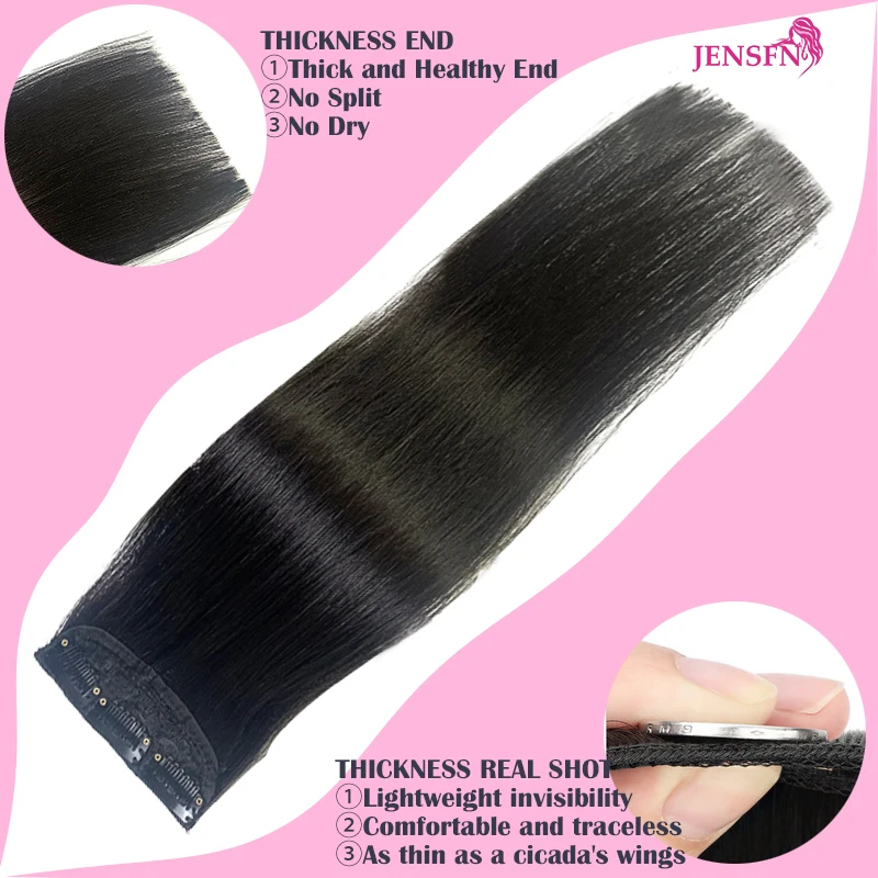 JENSFN-extensiones de cabello humano con Clip recto, trama de una pieza de alta calidad, Color rubio negro Natural, 30 g/Pc