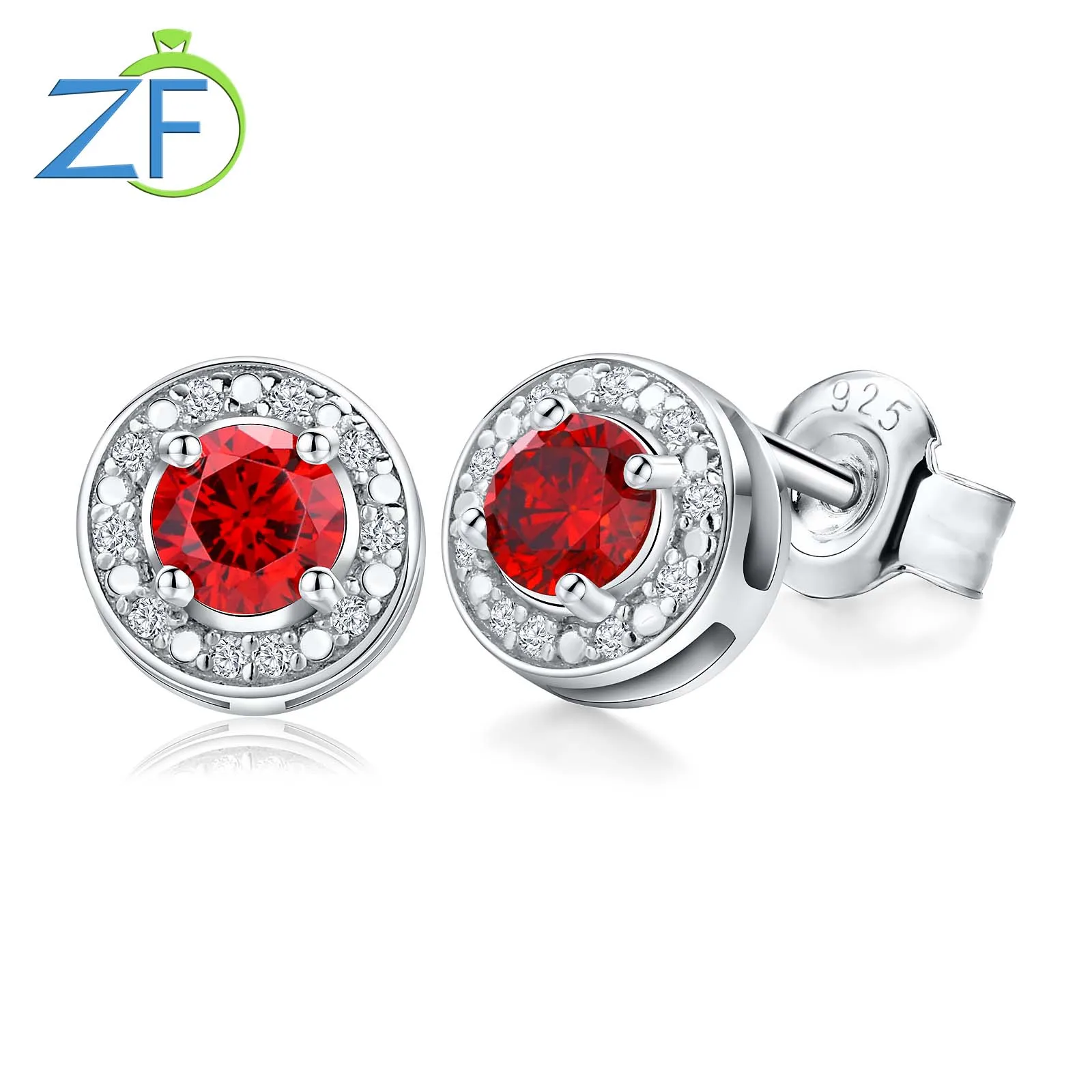 

GZ ZONGFA 925 Sterling Silver Studs Earrings for Women Teen Girls Created Garnet Birthstone Round Small Earrings Fine Jewelry