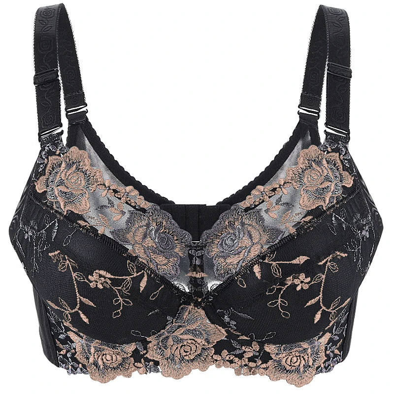 Women's Full coverage Underwired Lightly Lined bra Floral Embroidered Bra 34 36 38 40 42 44 46 48 B C D E F G H