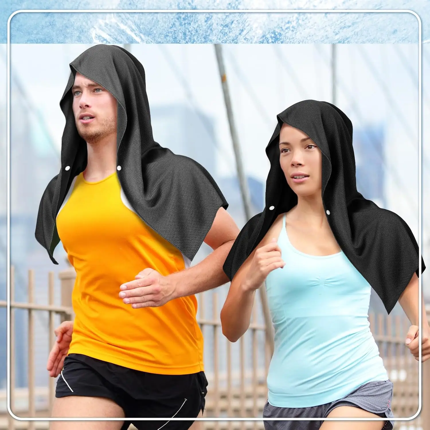 مناشف بقلنسوة للتبريد للرجال، مناشف تبريد للرقبة والوجه، لفافة رأس تبريد للتمرين الرياضي والتخييم (رمادي) منشفة رائعة