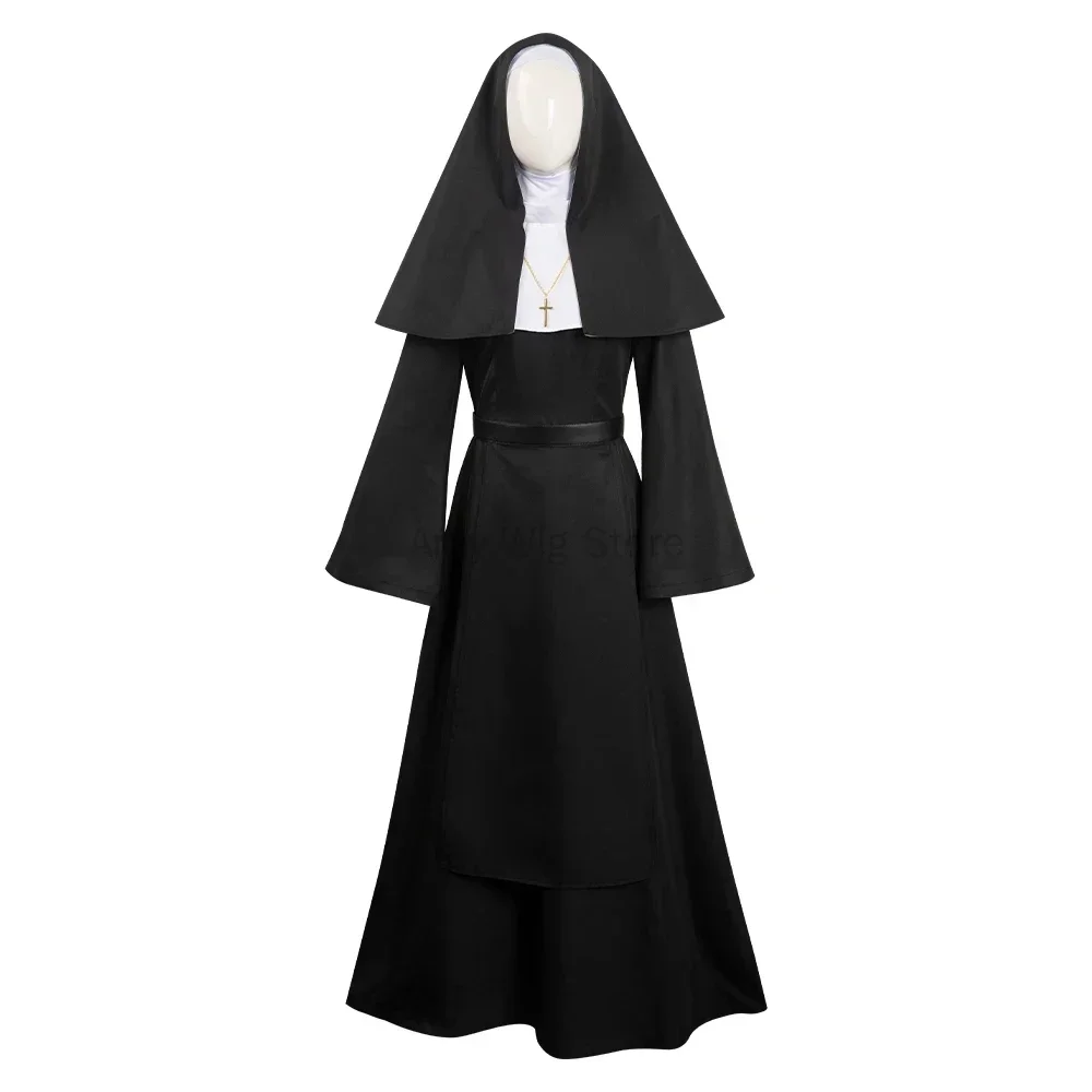 Nun Costume for Women Scary Halloween Costumes Plus Size Nun Outfit for Party Unisex Men Priest Cosplay Long Dress Adult Ghost view 3