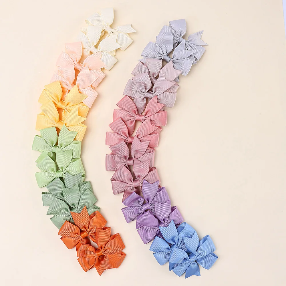 24Pc Girls Solid Color Bow Hair Clips Fully Lined Colorful Ribbon Bow Hair Clips Cute Bangs Clips Kids Baby Hair Accessories