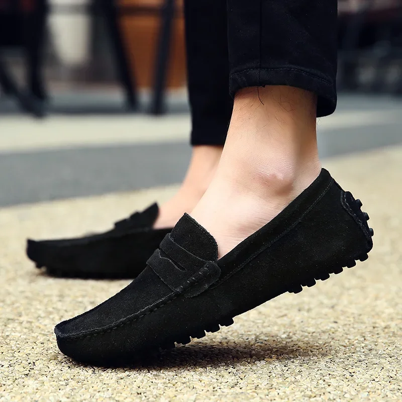 High Quality Suede Men Casual Shoes Non-slip Mens Driving Shoes Slip on Flats Loafers Leather Shoes 10 Colors Size 38-49