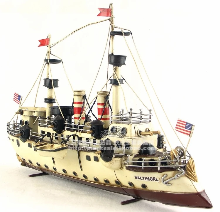 Metal Handicrafts Retro USA 1890 Baltimore Cruiser Model Creative Exquisite Iron Ship Miniature Figurine Gift Home Decoration