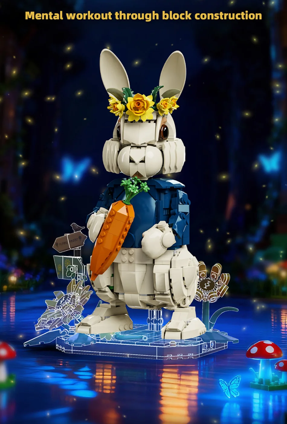 Creative 1258Pcs Pastoral Rabbit Animal Figrues Building Blocks Home Decoration Rural Flowers Rabbit Assemble Toys Birthday Gift