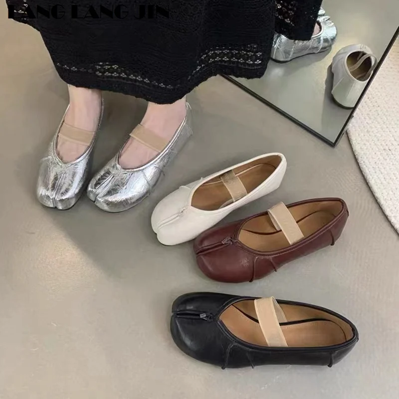 

2025 Fashion Brand Tabi Ninja Shoes Woman Flats Ballet Split Toe Ballerinas Ladies Loafers Tacones Female Moccasins Sliver Mujer
