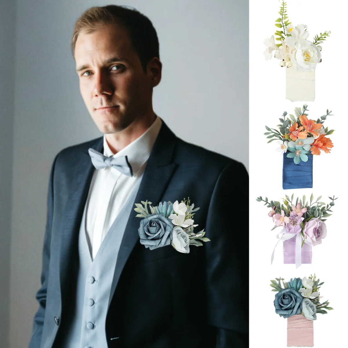 1pc Pocket Boutonniere for Men Flower Boutonniere for Wedding Greenery Corsage Prom Ceremony Anniversary Dinner Party Decorate