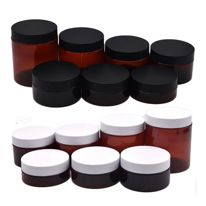 24Pcs Plastic Container Clear Brown Refillable Bottle 50g 80g 100g 120g 150g 200g 250g Matte White Black Lid Cosmetic Cream Jars