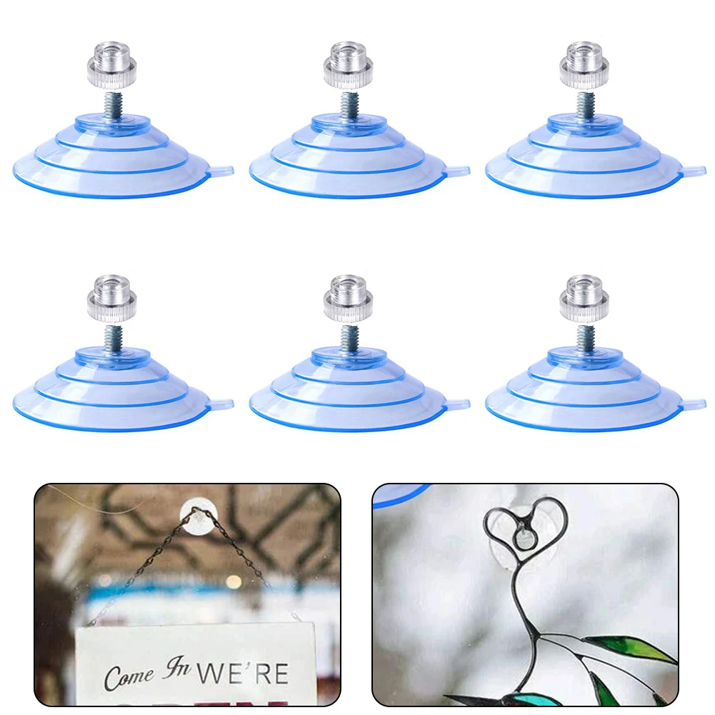 6pcs 58mm Glass Sucker Wall Hanger Pads Clear Screw Hooks Suction Cup Holder With Secure Hold For Non Porous Surfaces