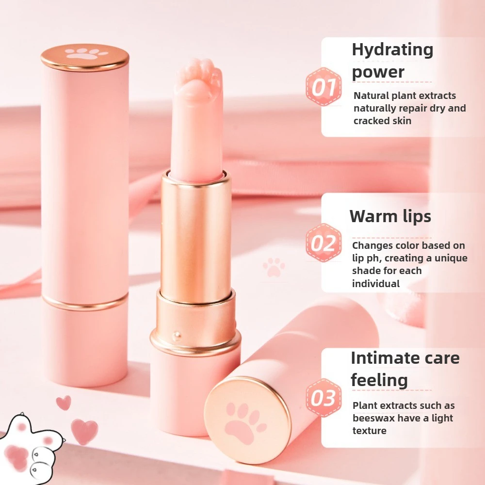 Bálsamo labial con diseño de pata de gato, cambio de temperatura, Color, hidratante, hidratación duradera para reparar labios secos y agrietados, uso diario