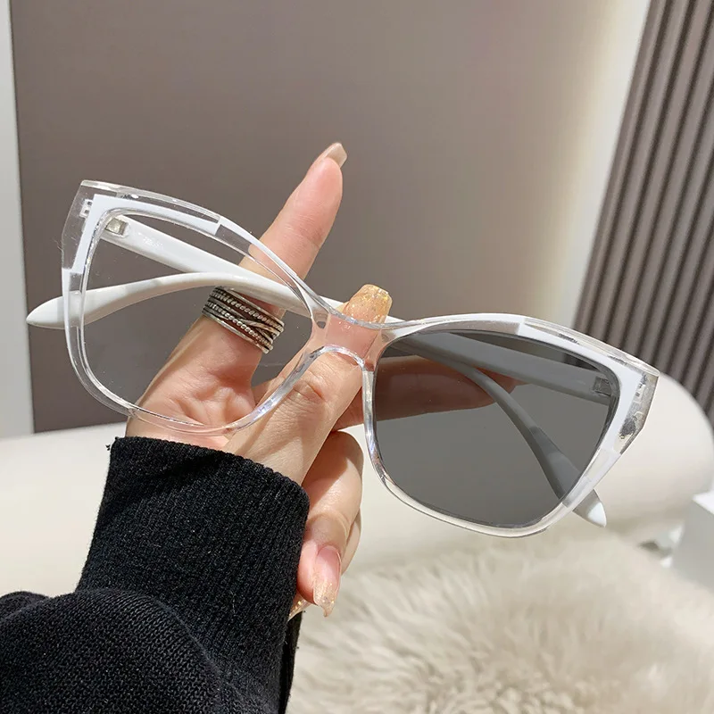 Elegant Ladies' Color Changing Cat Eyes Anti Blue Light Glasses with Fashionable Color Block Design and Flat Lens image 5