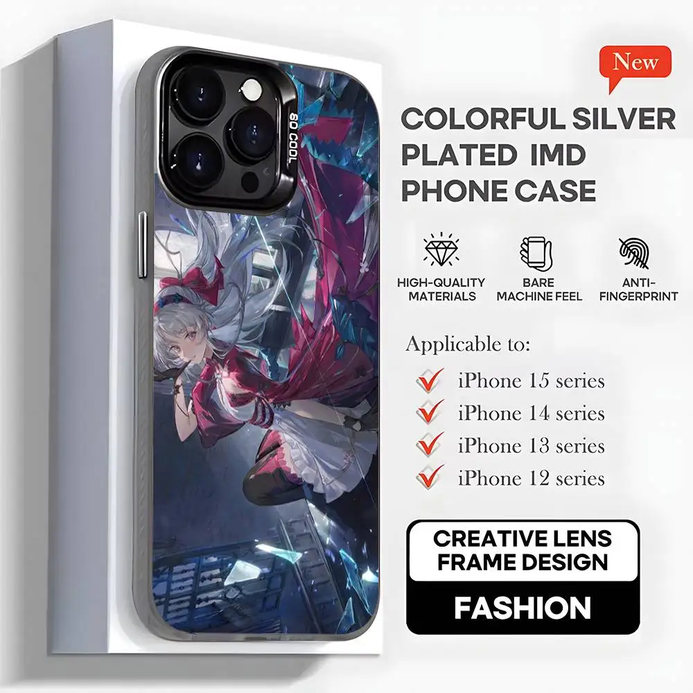 Casing Ponsel Carlotta W-Wuthering Waves yang Lucu Untuk iPhone 16,15,14,13,12,11,Mini,Pro,MAX,plus, Hitam Matte Tahan Banting