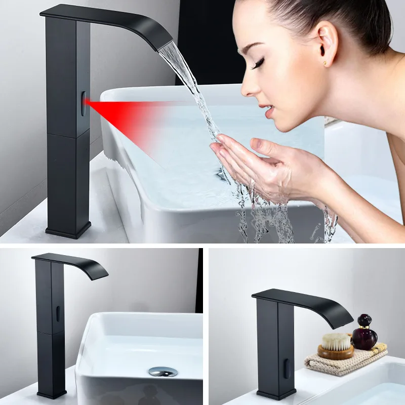 

Black Waterfall Infrared Sensing Fully Automatic Single Cold and Hot Hand Sanitizer Faucet