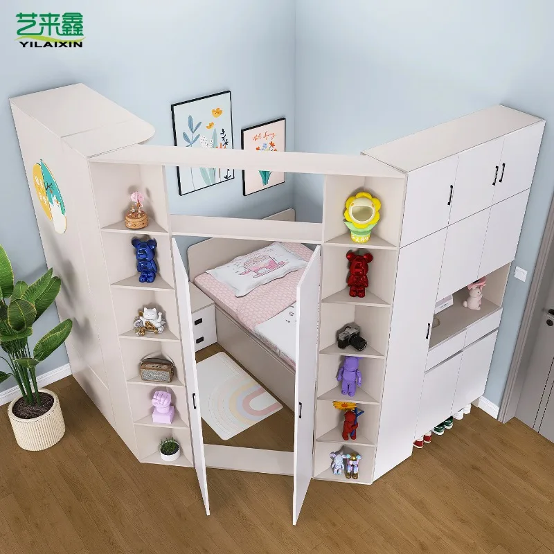 Small living room partition bed-cabinet integrated with bedside table and shoe cabinet, multifunctional space-saving modular bed