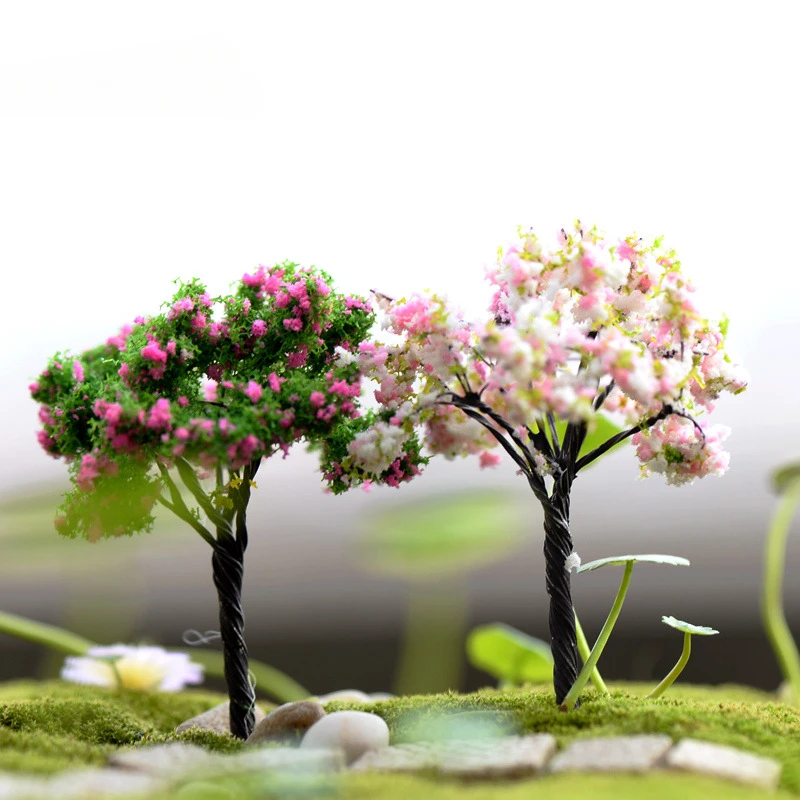 Sakura Miniatures Kawaii Micro Figurines Mini Simulation Trees Landscape for Garden Kawaii Cherry Desk Home Decoration