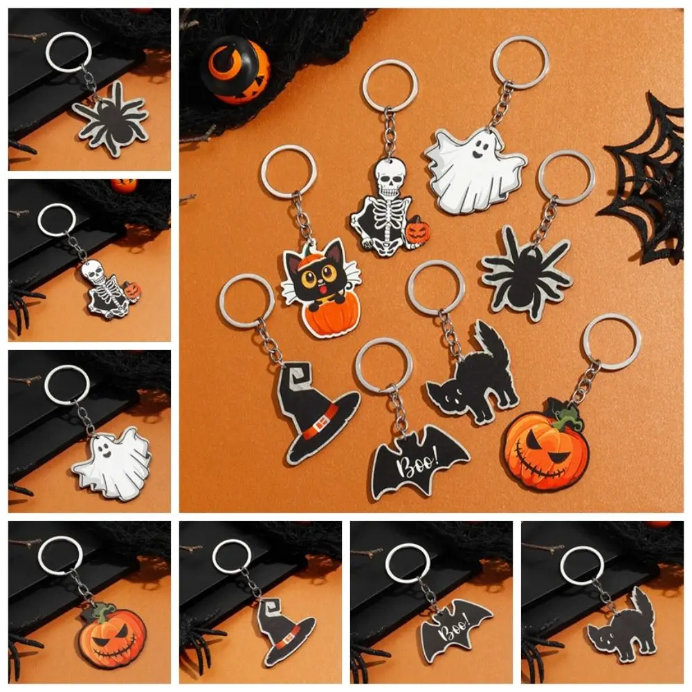 Kawaii Bag Pendants Pumpkin Ghost Witch Hat Keychain Car Hanging Key Holder Halloween Keychain Bag Charms Wooden Halloween Decor