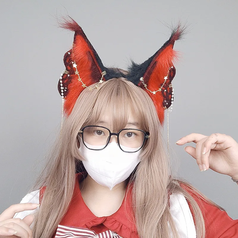 

Plush Butterfly Headband Dreamy Animal Ears Headband Faux Fur Furry Elf Ears Hairband Dress Up Party Cosplay Props