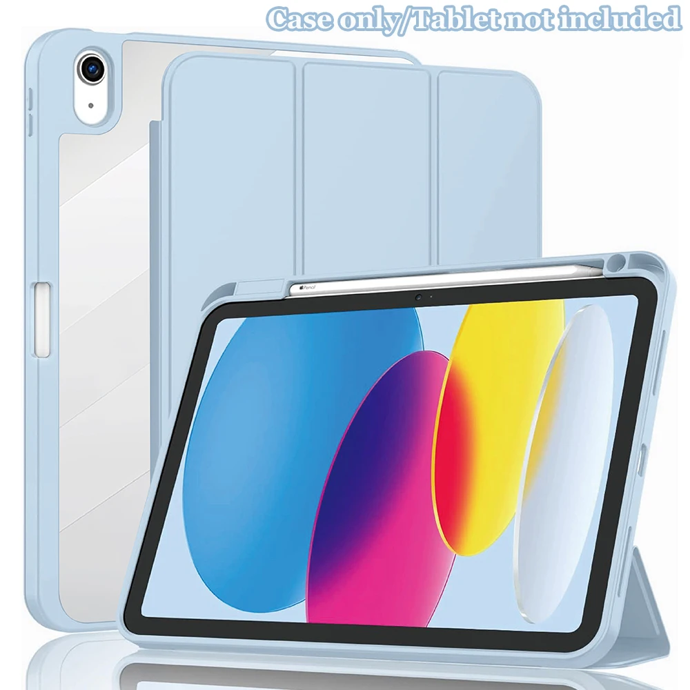 For Apple iPad 2025 Case with Pencil Holder Tri-Folding Acrylic Clear Back Smart Cover for iPad 11th Generation 11 inch A16