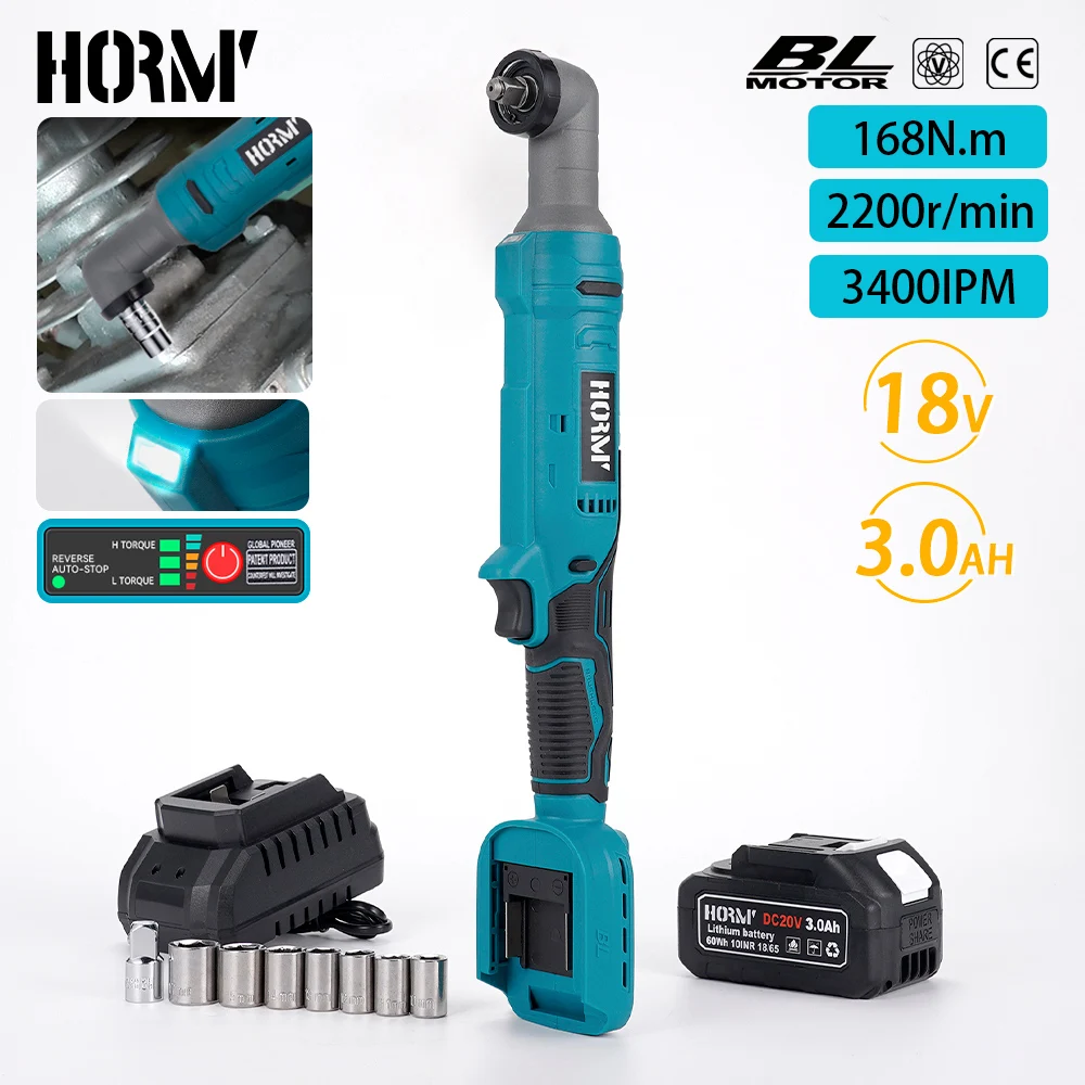 168N.m 2200r/min Electric Wrench 1/2 Right Angle Impact Wrench Drill Screwdriver Repair Power Tool For Makita 18V Battery