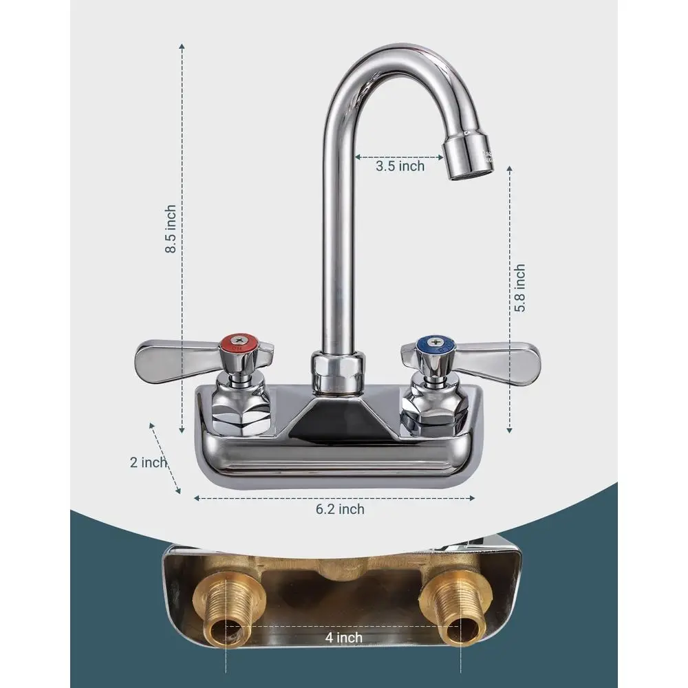 صنبور حوض يد مثبت على الحائط مكون من 4 أسطوانات مع صنبور معقوفة 3-1/2، رافعة مزدوجة، نحاس، صمام سيراميك لغرفة الغسيل والمرافق #2