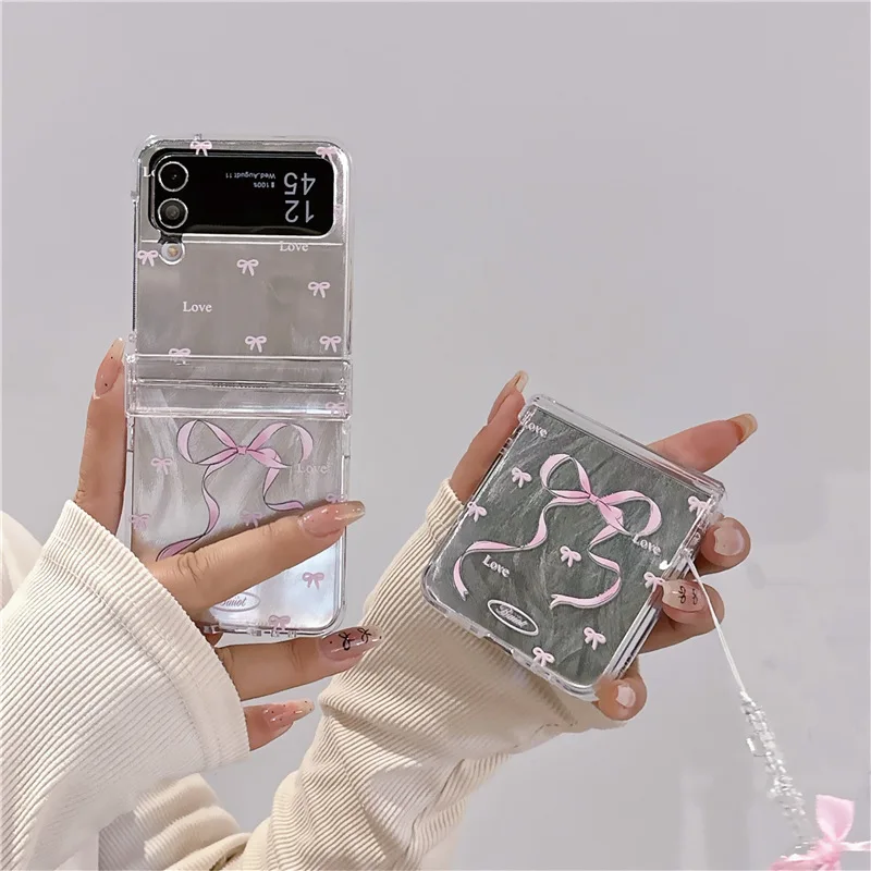 

Pink Ribbon Bow Mirror for Samsung Galaxy Z Flip 7 6 5 4 Protective Back Cover for ZFlip5 ZFlip6 ZFlip7 Case Shell