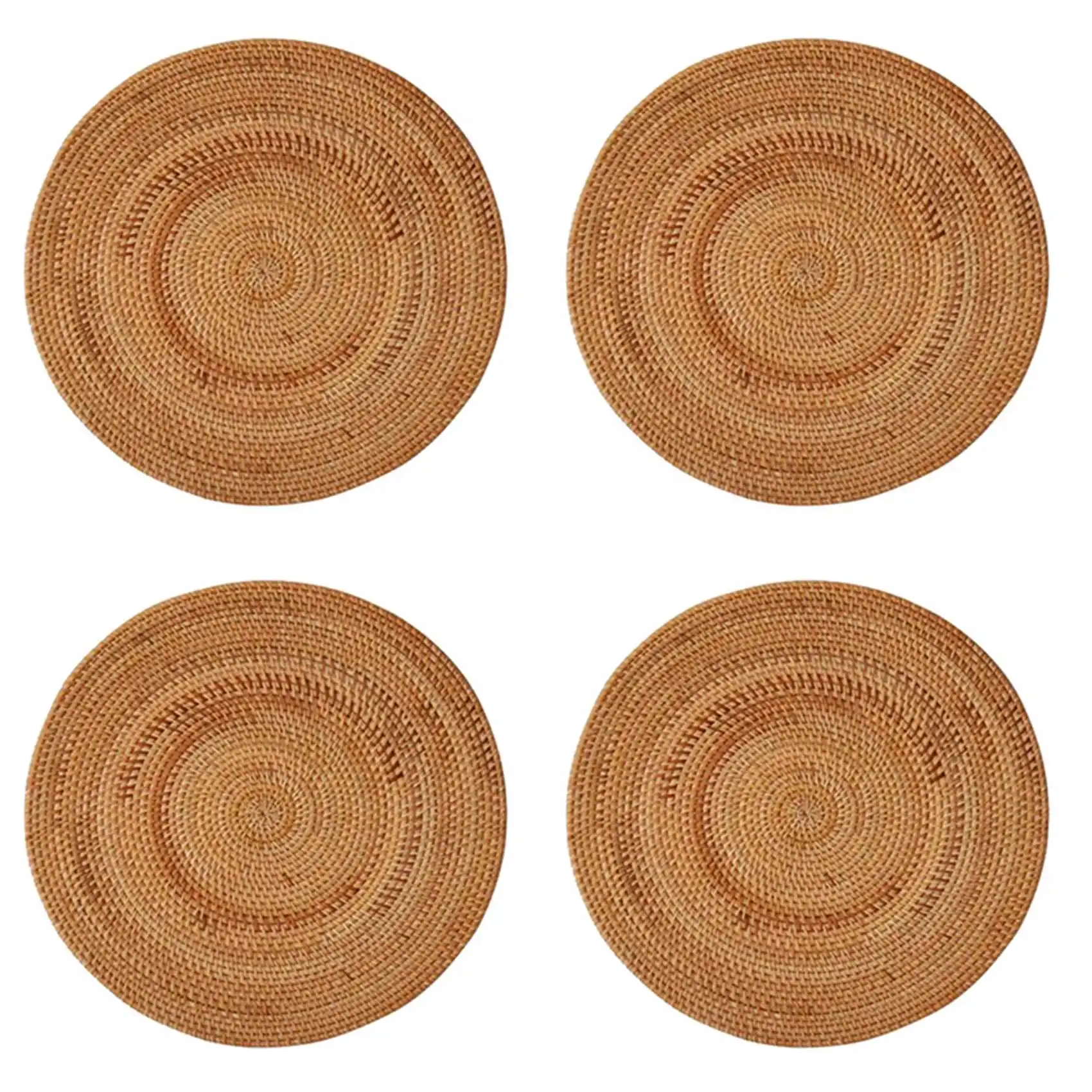 AT19-4X Rattan Woven Placemats,Round Table Mats,Non Slip Heat Resistant Place Mat,Wicker Placemat