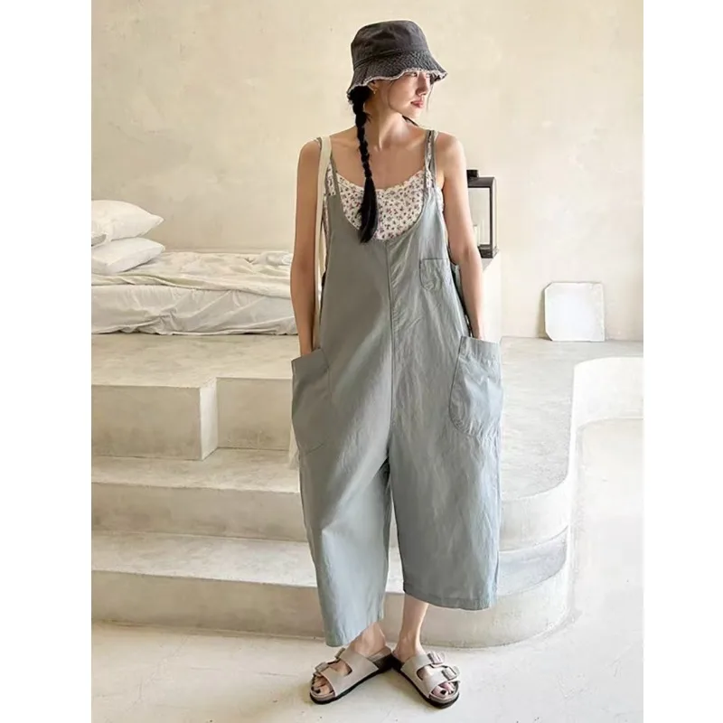 Korean Japanese Cross-Border Loose Wide-Leg Casual Overall Pants Simple Versatile Slimming Summer New Relaxing One-Piece Pants