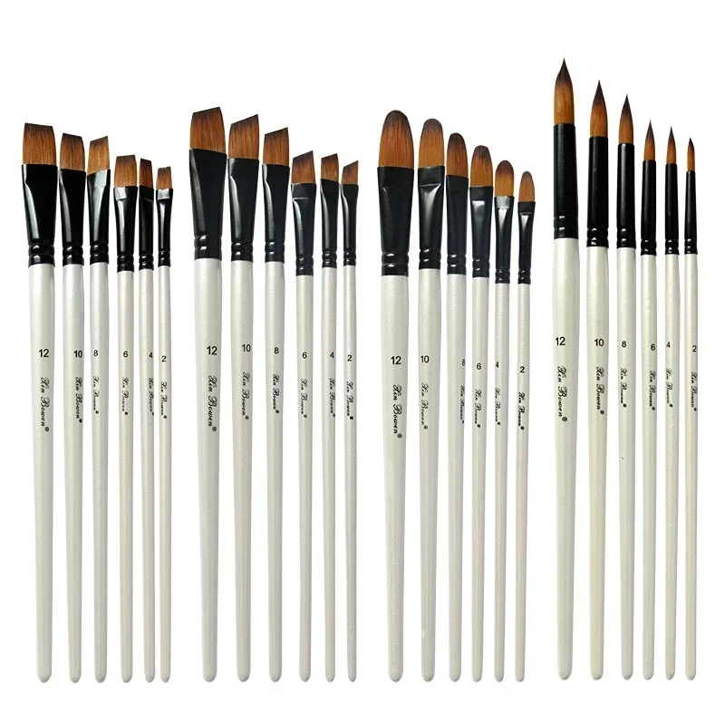 DIY Oil Acrylic Painting 6 pcs/set Nylon Hair Wooden Handle Watercolor Paint Brush Pen Set Art Paint Brushes Supplies