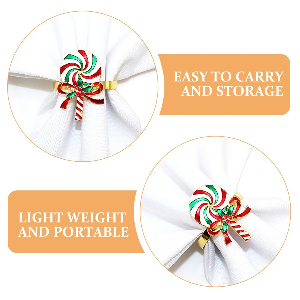 4Pcs Christmas Napkin Rings Lollipop Design Table Decoration Dining Accessory Elegant Buckles Christmas Napkin Rings