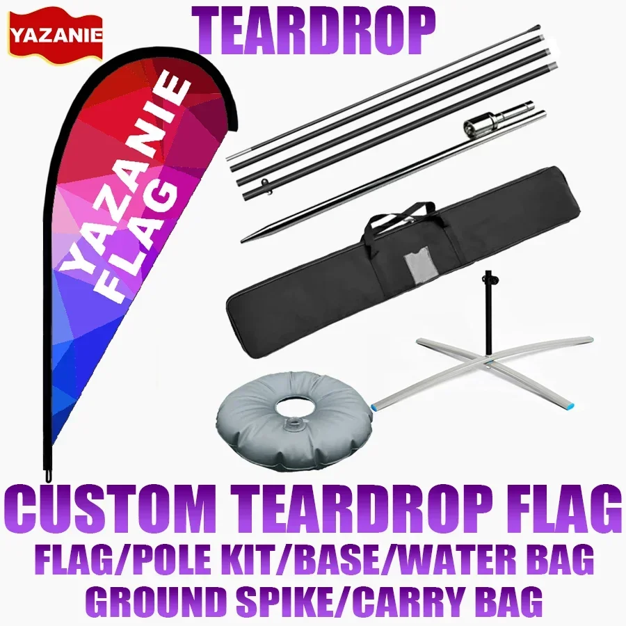 Custom Advertising Teardrop Flag with Pole Kit Cross Base Ground Spike Water Bag Single Double Sided Commercial Banners Flags