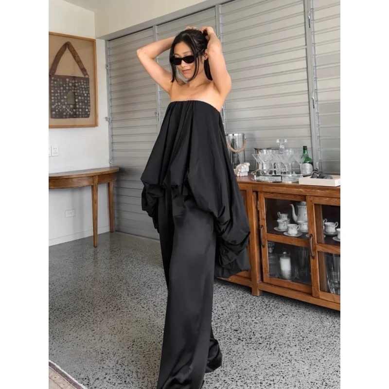 Sleeveless Summer Casual Streetwear Top Women With A Solid Color Bubble Design And An Uneven Hem