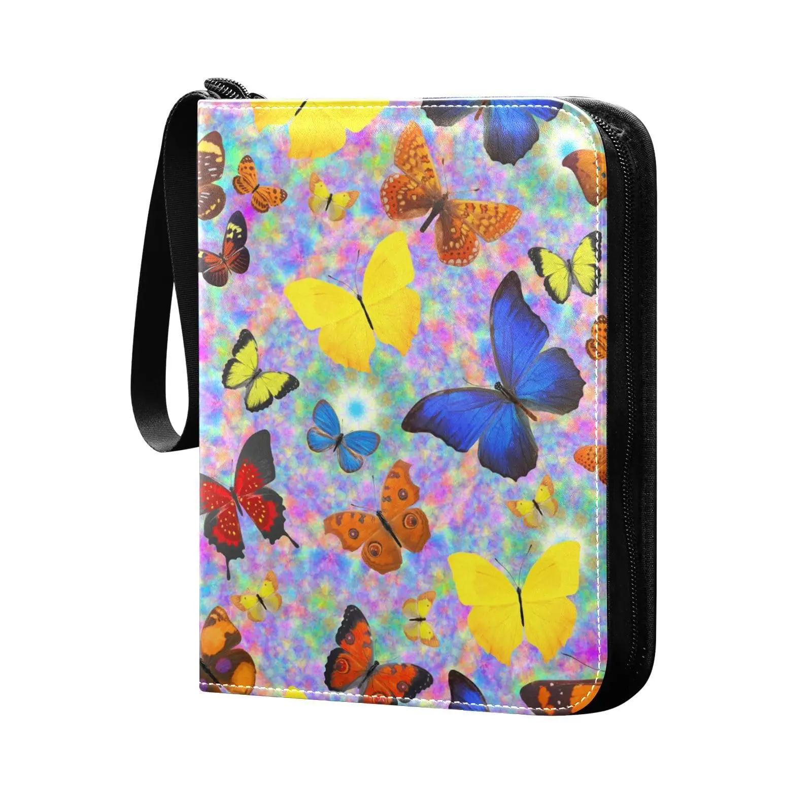 

Tropical Colored Butterflies 4 Pocket Card Binder 400 Double Sided Pocket Album Sport Game Cards Unique Card Collection Storage