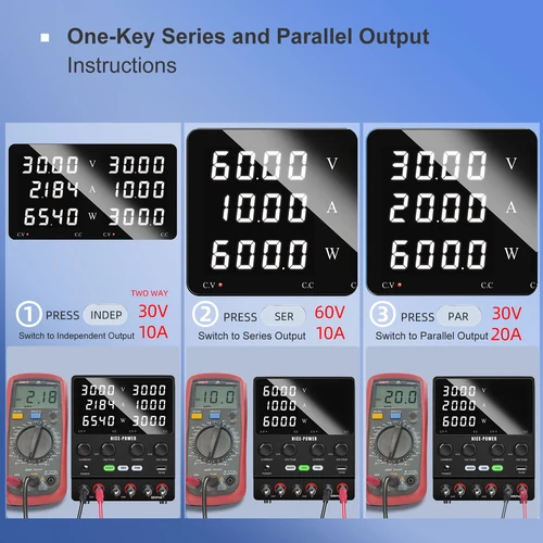 Imagen 2 del producto Fuente de alimentación de 30V, 10A CC, pantalla de dígitos ajustable, fuentes de alimentación de laboratorio de doble canal, regulador de voltaje, salida múltiple 120V3A 60V5A