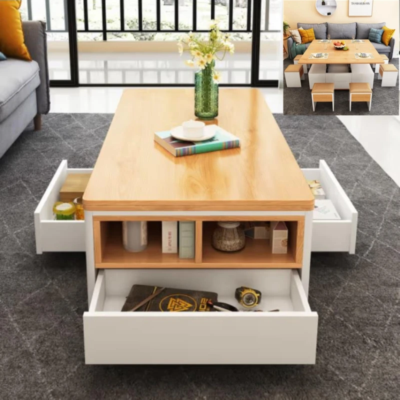 Wood Living Room Coffee Table Drawer Nordic Organizer Small Mobile Coffee Table Floor Minimalist Stoliki Do Kawy Furniture