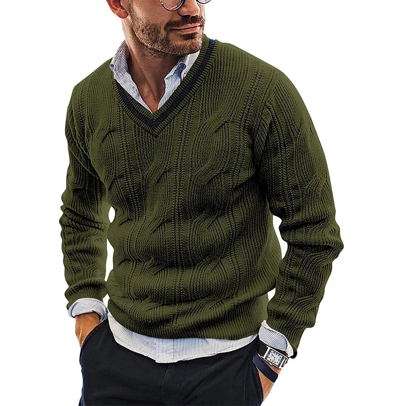 V-neck Sweater Men's Fashion Slim-fitting Long-sleeved Knitted Top Autumn And Winter New Sweater