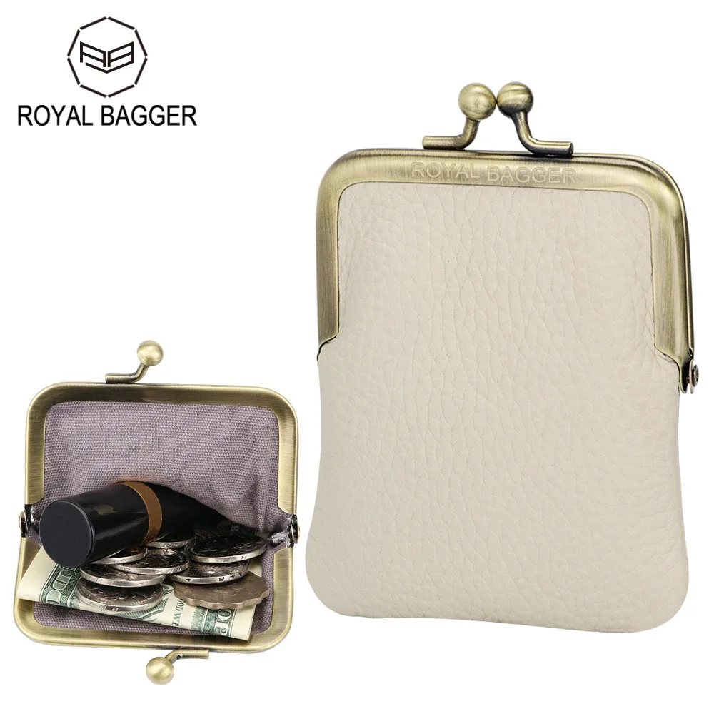 Royal Bagger Small Coin Purses for Women Genuine Cow Leather Fashion Storage Bag Mini Wallet Purse with Kiss Lock 1474